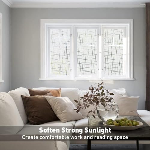 ELTON Vinyl 3D Window Films Privacy Film Self Adhesive Decorative Film For Bathroom Door Window Heat Control Anti Uv (Cross Lines, 24 X 96 Inches), Off-White - Image 4