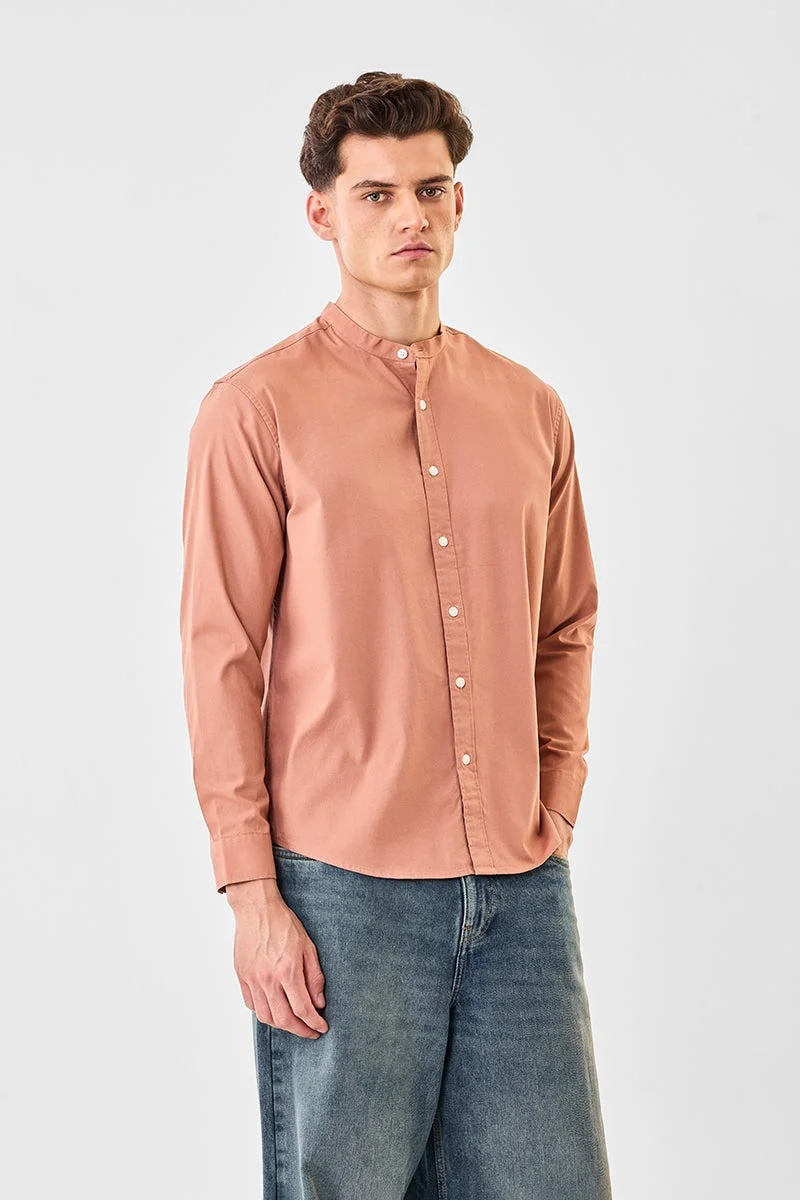 سنيتش قميص أكسفورد بياقة صينية وقصة عادية