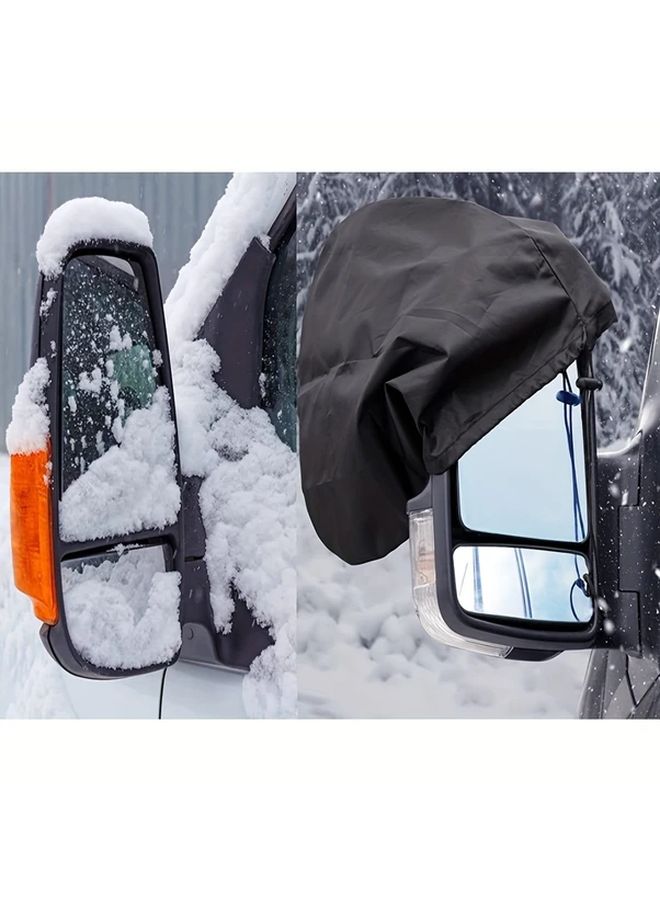 Black Car Mirror Covers Pair 12 9x10 6in Polyester Snow Rain Protection Rearview Reverse Mirrors Weatherproof Accessories - Image 2