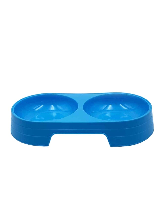طبق بلاستيكي صغير للحيوانات الاليفة  (٢ فتحة للطعام و المياة) - ازرق - Image 1