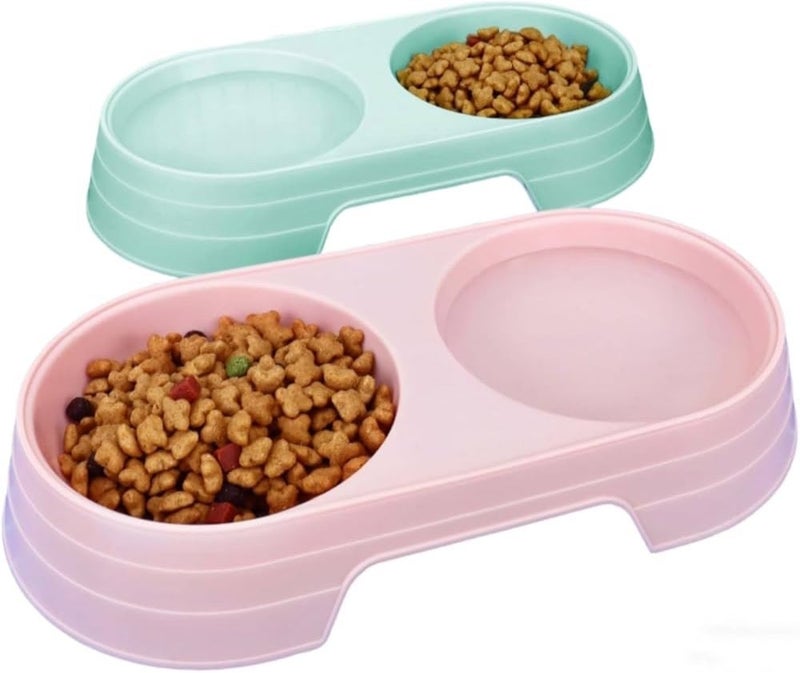 طبق بلاستيكي صغير للحيوانات الاليفة  (٢ فتحة للطعام و المياة) - ازرق - Image 2