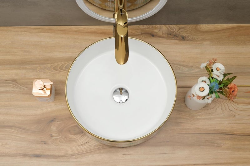 ACRAVIT CERAMIC Designer Table Top Ceramic Wash Basin Vessel Sink with Slim Rim Collapsible Countertop Basin OverCounter Bathroom Sink Green Golden446 x 400 x 140 MM - Image 3
