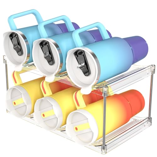 House of Quirk Plastic Tumbler Rack, 3-Layer Stackable Water Bottle Organizer with 9 Slots, Cupboard & Fridge Bottle Storage Rack for Kitchen Cabinet, BPA-Free Space-Saving Bottle Holder - Image 1