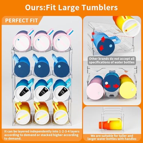 House of Quirk Plastic Tumbler Rack, 3-Layer Stackable Water Bottle Organizer with 9 Slots, Cupboard & Fridge Bottle Storage Rack for Kitchen Cabinet, BPA-Free Space-Saving Bottle Holder - Image 3