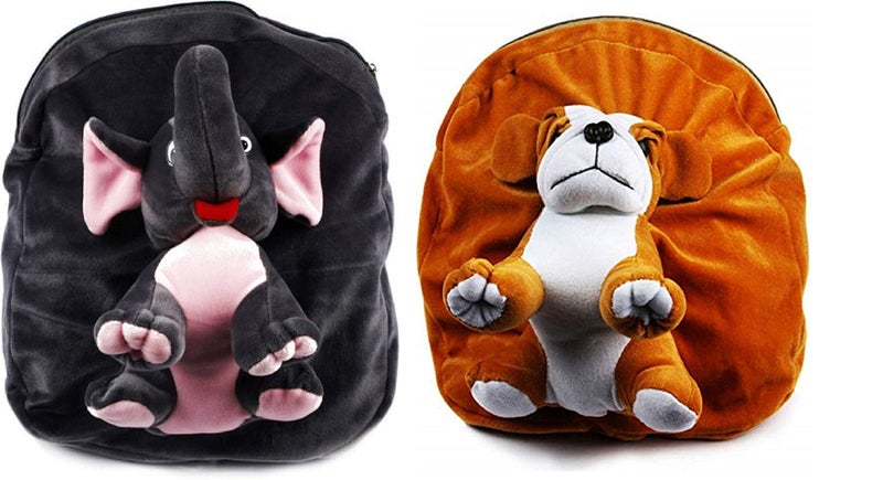 blue tree School Bag For Kids Soft Plush Backpack Combo Cartoon Bags Mini Travel Bag for for Girls Boys Toddler Baby (Full Body Elephant & Full Body Dog) - Image 5