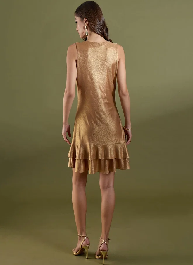 سولت اتاير SALT ATTIRE Gold-Toned Ruffled Dress