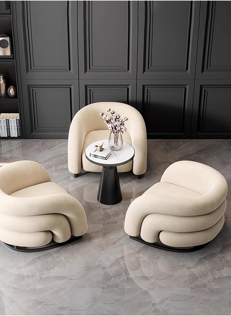 Merry Moments Modern Lounge Armchair  White Velvet Armchair Upholstered Armchair Lounge Chair Beauty Salon Sofa Dining Chair Makeup Chair for Bedroom Living Dining Retail Minimalist Velvet H72xW85xL92 cm  - Image 5