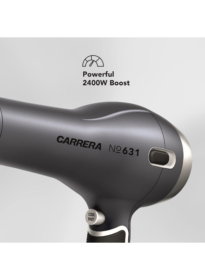Carrera CRR631 Professional Hair Dryer for Men & Women, 2400W Powerful AC Motor, Hot & Cold Air, Ionic Technology, 3 Heat & 2 Speed Settings, Slim Nozzle & Volume Diffuser, 2 Years Warranty - Image 2