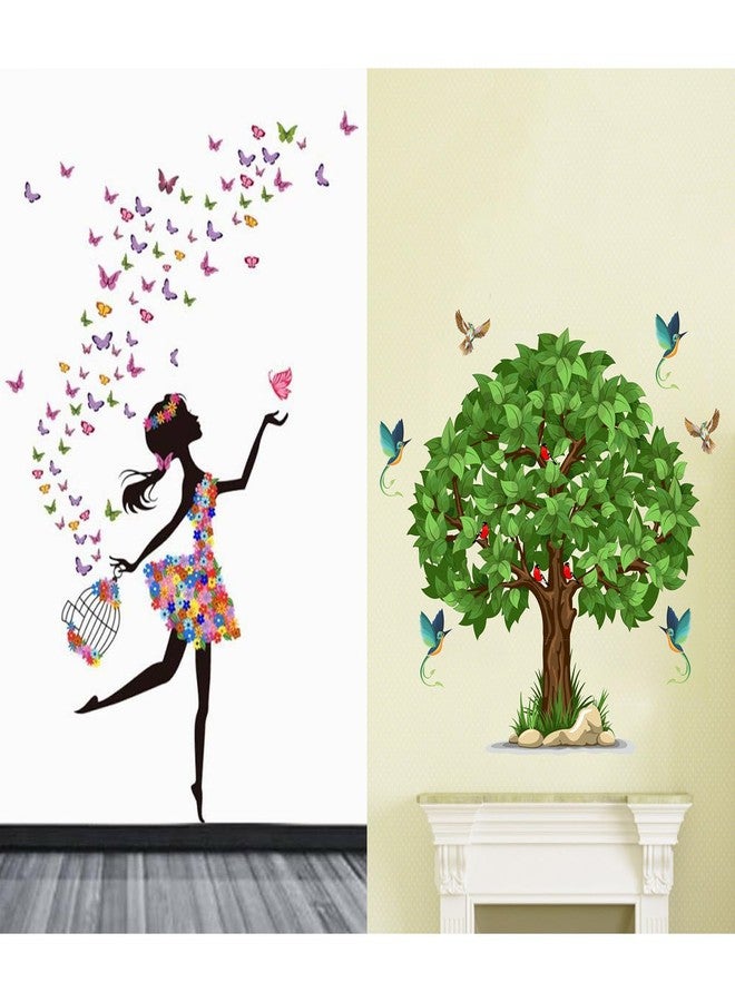 MERICAL Set of 2 Wall Stickers Dreamy Girl | Green Tree for Home, Hall, Bedroom, Livingroom & Kitchen - Image 1