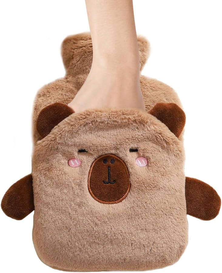 كابيبالا قارورة ماء ساخن ملونة 1 لتر مع غطاء فروي لتخفيف الآلام وتشنجات الدورة الشهرية واستعادة العضلات - Image 1