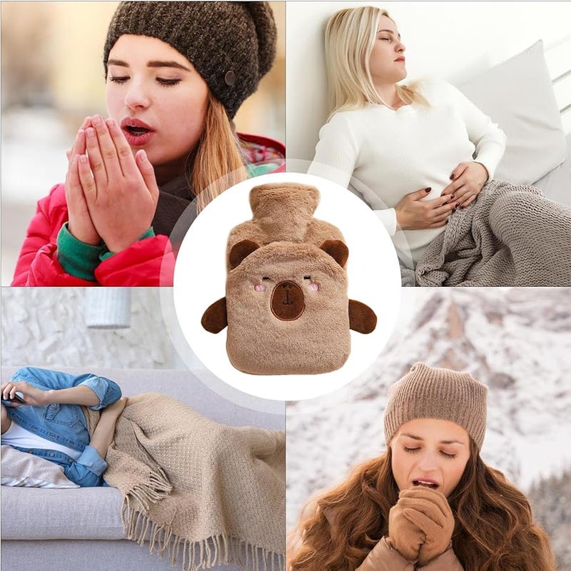 كابيبالا قارورة ماء ساخن ملونة 1 لتر مع غطاء فروي لتخفيف الآلام وتشنجات الدورة الشهرية واستعادة العضلات - Image 5