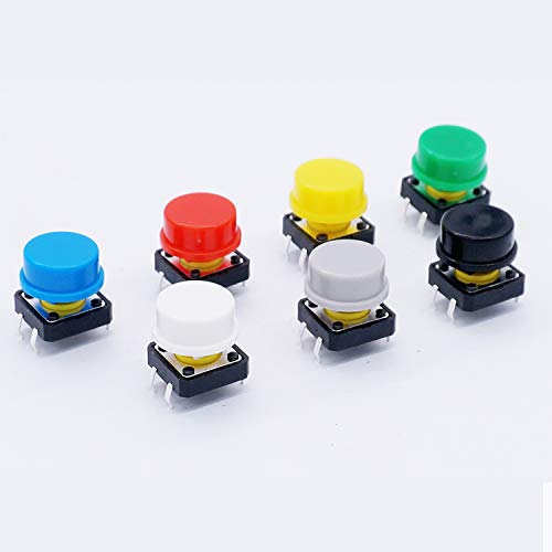 TWTADE/140PCS 4 Pin Tactile Push Button Switch Momentary Tact Switches 12x12x7.3mm with Multicolored Switch Cap (70Sets) - Image 5