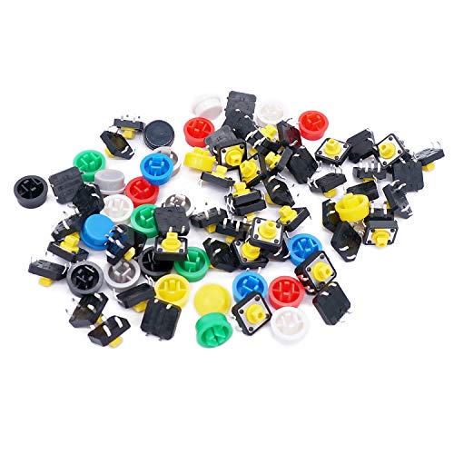 TWTADE/140PCS 4 Pin Tactile Push Button Switch Momentary Tact Switches 12x12x7.3mm with Multicolored Switch Cap (70Sets) - Image 2