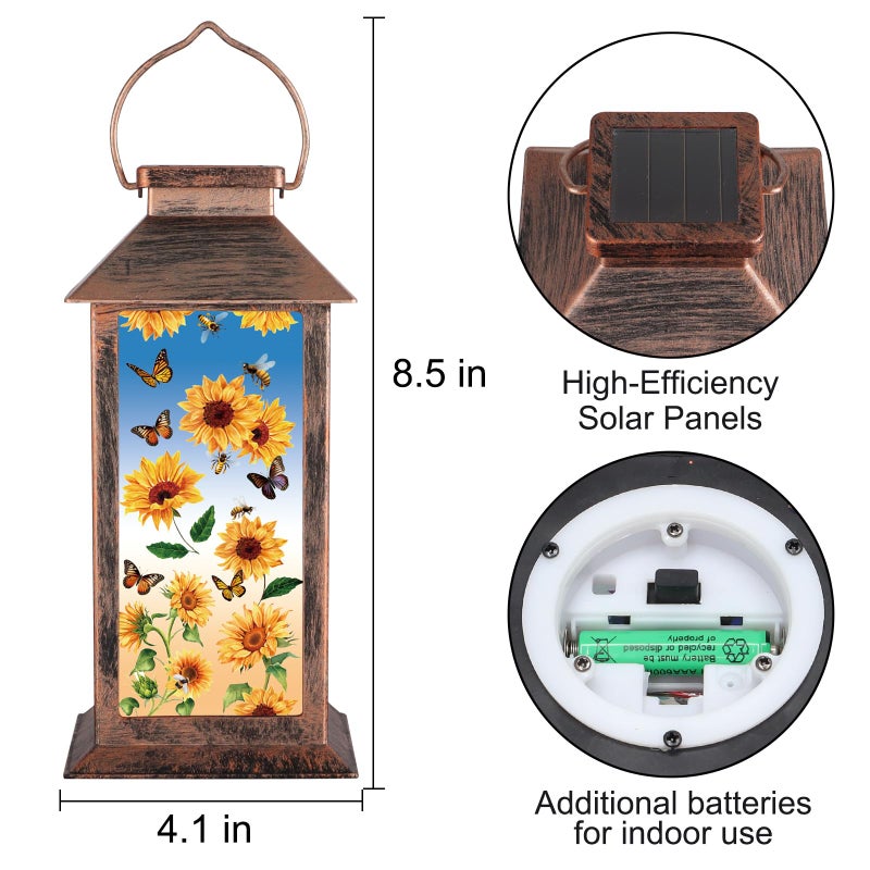 Doogarden Solar Lantern Outdoor Waterproof Sunflower Butterfly Garden Decor Birthday Gifts for Women Mom and Grandma Solar LED Plastic Decorative Hanging Light for Yard(Sunflower Butterfly) - Image 5