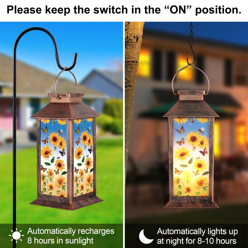 Doogarden Solar Lantern Outdoor Waterproof Sunflower Butterfly Garden Decor Birthday Gifts for Women Mom and Grandma Solar LED Plastic Decorative Hanging Light for Yard(Sunflower Butterfly) - Image 4