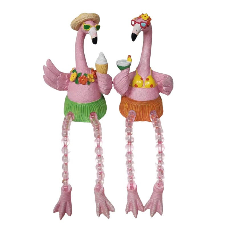 DiliComing Flamingo Decor Pink Gifts Statue - 2 Pcs Resin Collectible Figurine for Summer Tropical Home Decor Valentine Bathroom Yard Party Decorations 7.5 Inches Shelf Sitter with Dangling Legs - Image 1