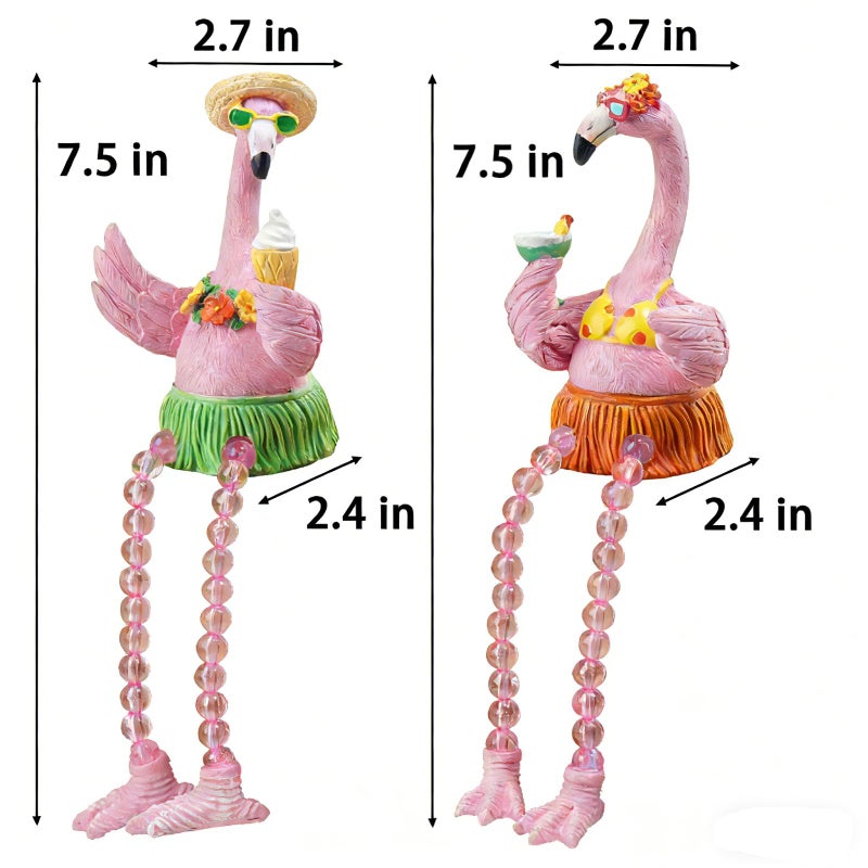 DiliComing Flamingo Decor Pink Gifts Statue - 2 Pcs Resin Collectible Figurine for Summer Tropical Home Decor Valentine Bathroom Yard Party Decorations 7.5 Inches Shelf Sitter with Dangling Legs - Image 4