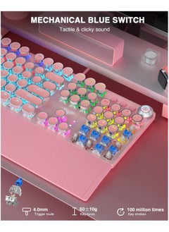 أولا اولا كيبورد العاب ميكانيكي F2088 بتصميم الة كاتبة واضاءة خلفية LED بالوان قوس قزح، مسند معصم قابل للازالة، مقبض تحكم في الوسائط، اغطية مفاتيح دائرية ريترو بانك، كيبورد كمبيوتر سلكي USB، زهري  - Image 3