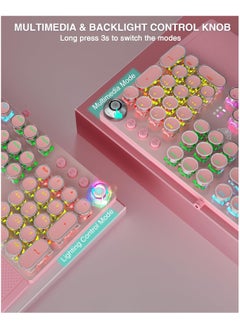 أولا اولا كيبورد العاب ميكانيكي F2088 بتصميم الة كاتبة واضاءة خلفية LED بالوان قوس قزح، مسند معصم قابل للازالة، مقبض تحكم في الوسائط، اغطية مفاتيح دائرية ريترو بانك، كيبورد كمبيوتر سلكي USB، زهري  - Image 5