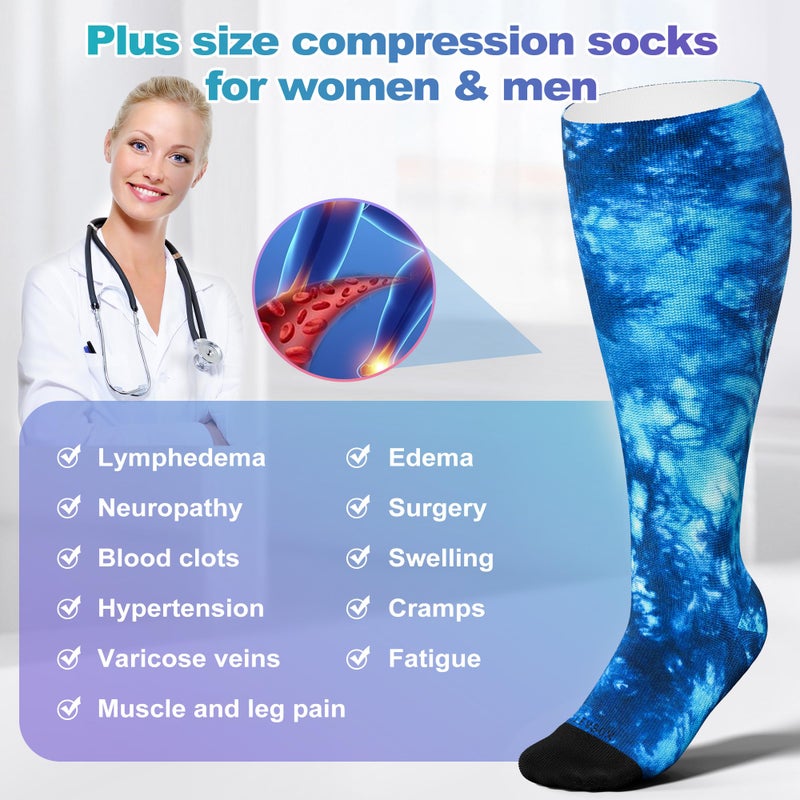 LEVSOX Wide Calf Compression Socks for Women Men Plus Size 15-20 mmHg Extra Large Knee High Support Sock for Nurses Pregnant Travel - Image 2