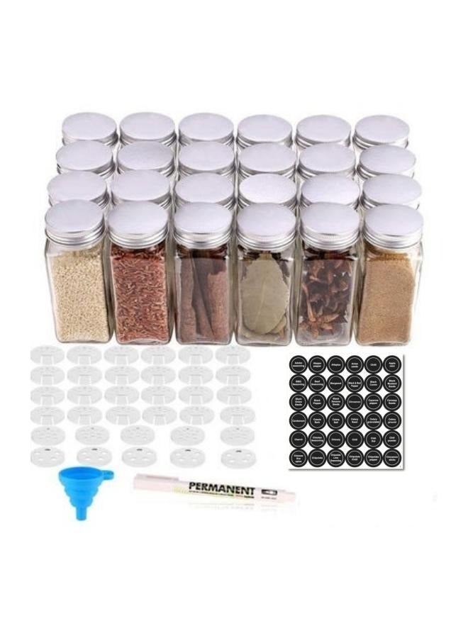 MIXDE 24 Square Glass Spice Jars with Labels, Shaker Lids, White Paint Pen, Silicone Funnel - Image 1