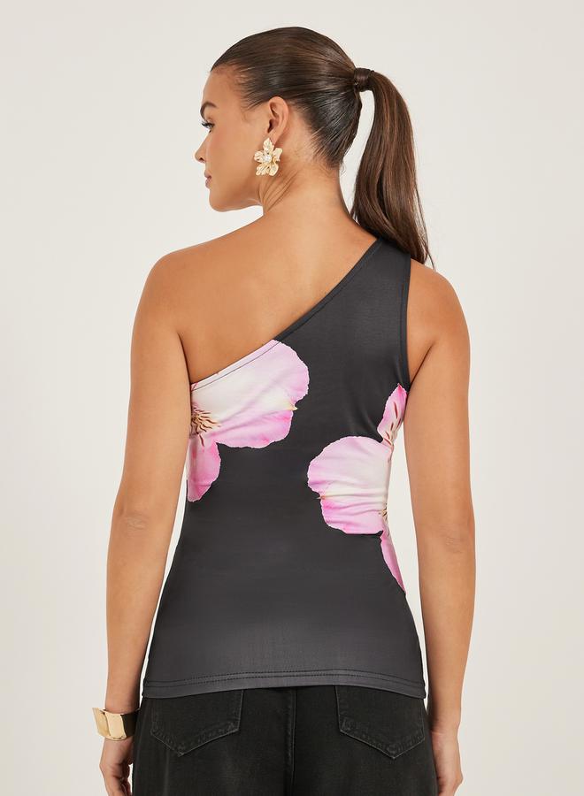 Styli One Shoulder Floral Print Fitted Tank  - Image 5