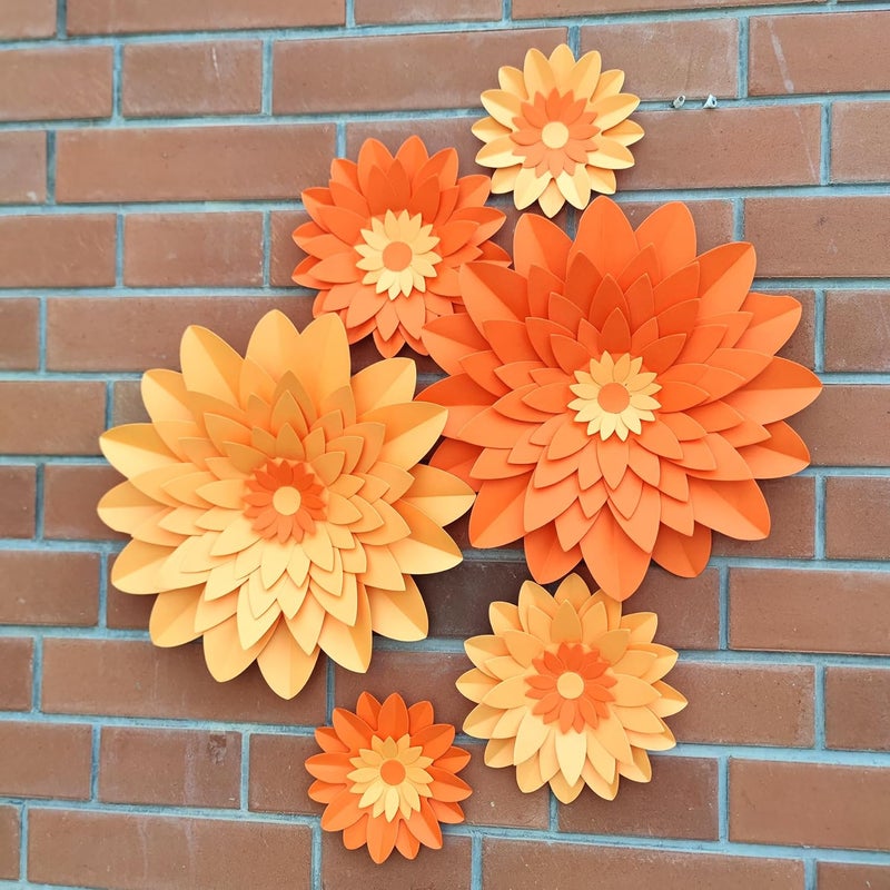 Mybbshower زهور ورقية برتقالية لخريف عيد الشكر ذكرى عيد الميلاد حفل زفاف برتقالي خلفية حفلة حضانة ديكور منزلي عبوة من 6 - Image 4
