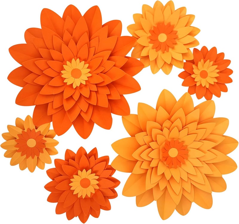 Mybbshower زهور ورقية برتقالية لخريف عيد الشكر ذكرى عيد الميلاد حفل زفاف برتقالي خلفية حفلة حضانة ديكور منزلي عبوة من 6 - Image 1