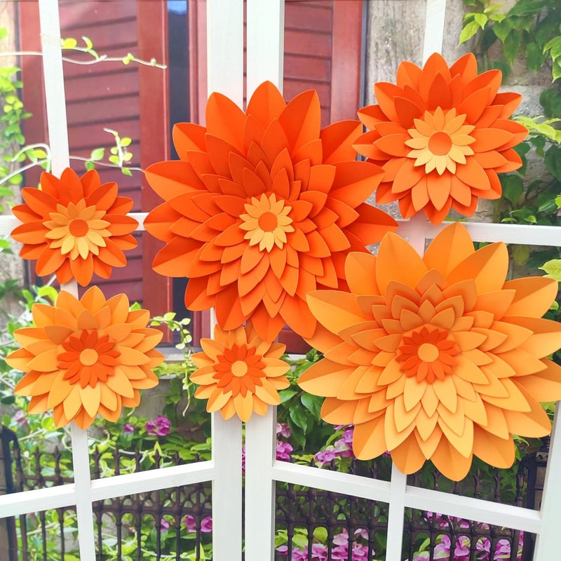 Mybbshower زهور ورقية برتقالية لخريف عيد الشكر ذكرى عيد الميلاد حفل زفاف برتقالي خلفية حفلة حضانة ديكور منزلي عبوة من 6 - Image 2