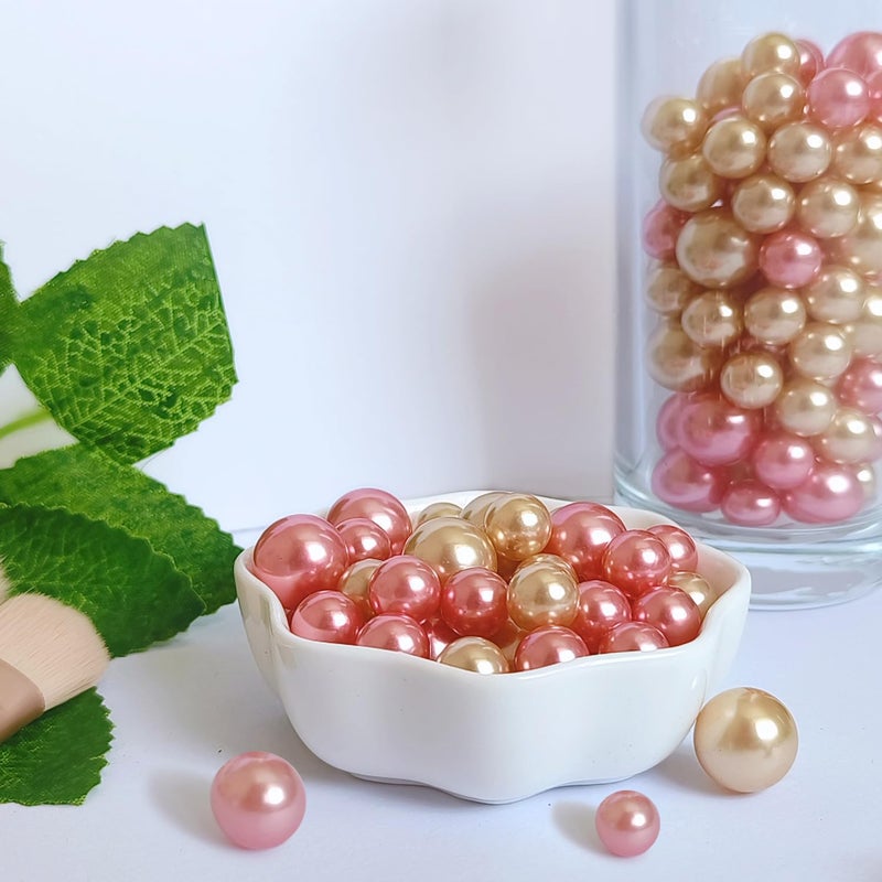 Cymtoo 140 Pieces Floating Pearls For Vase Filler Gold Pink Pearl Beads No Hole Pearls Vase Pearls Makeup Beads For Brushes Holder  Home Wedding Decor 10/14Mm(Gold And Pink) - Image 2
