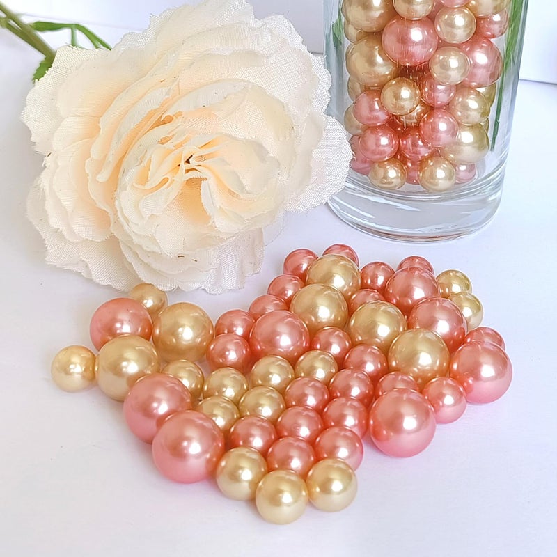 Cymtoo 140 Pieces Floating Pearls For Vase Filler Gold Pink Pearl Beads No Hole Pearls Vase Pearls Makeup Beads For Brushes Holder  Home Wedding Decor 10/14Mm(Gold And Pink) - Image 3