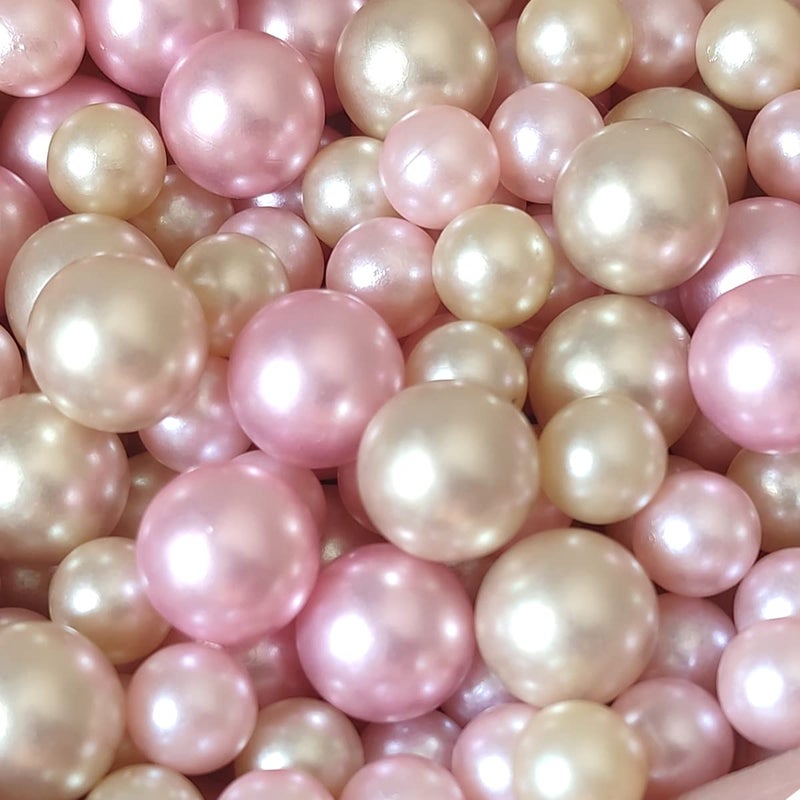Cymtoo 140 Pieces Floating Pearls For Vase Filler Gold Pink Pearl Beads No Hole Pearls Vase Pearls Makeup Beads For Brushes Holder  Home Wedding Decor 10/14Mm(Gold And Pink) - Image 1