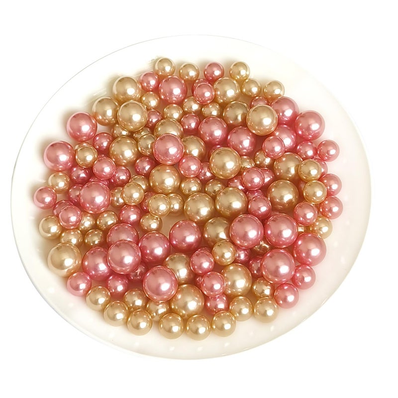 Cymtoo 140 Pieces Floating Pearls For Vase Filler Gold Pink Pearl Beads No Hole Pearls Vase Pearls Makeup Beads For Brushes Holder  Home Wedding Decor 10/14Mm(Gold And Pink) - Image 5