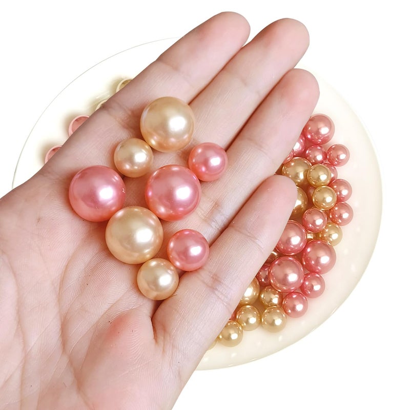 Cymtoo 140 Pieces Floating Pearls For Vase Filler Gold Pink Pearl Beads No Hole Pearls Vase Pearls Makeup Beads For Brushes Holder  Home Wedding Decor 10/14Mm(Gold And Pink) - Image 4