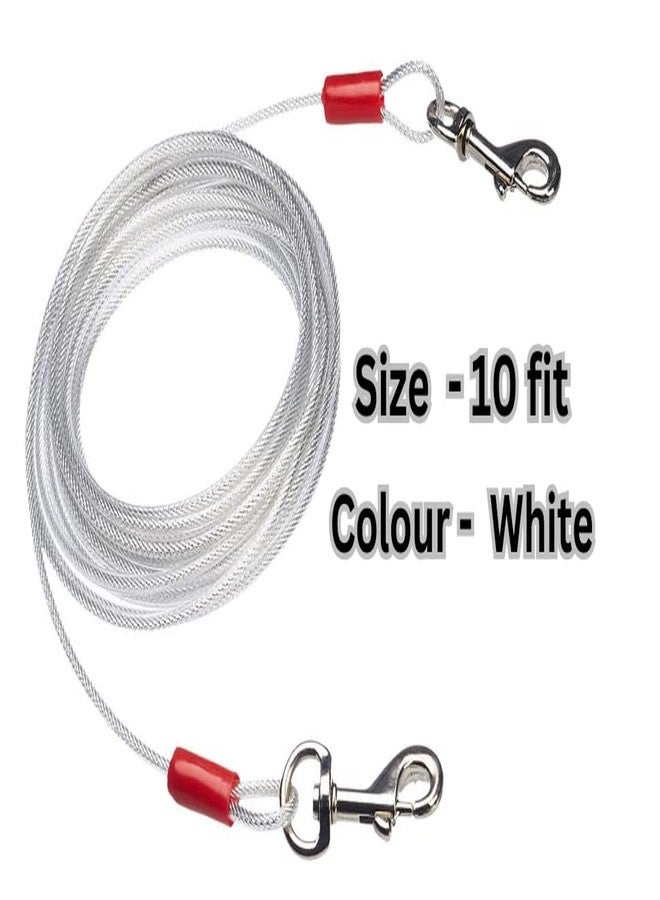 BohoBark Heavy-Duty 10 Ft Dog Tie-Out Cable/Leash Break Strength Galvanized Braided Steel PVC Coating Chew Proof Lead for Small & Large Pets.Great for Yard,Camping,Running,Park,Outside White (10FT) - Image 2