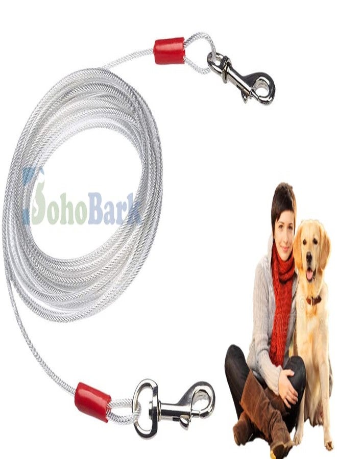 BohoBark Heavy-Duty 10 Ft Dog Tie-Out Cable/Leash Break Strength Galvanized Braided Steel PVC Coating Chew Proof Lead for Small & Large Pets.Great for Yard,Camping,Running,Park,Outside White (10FT) - Image 3