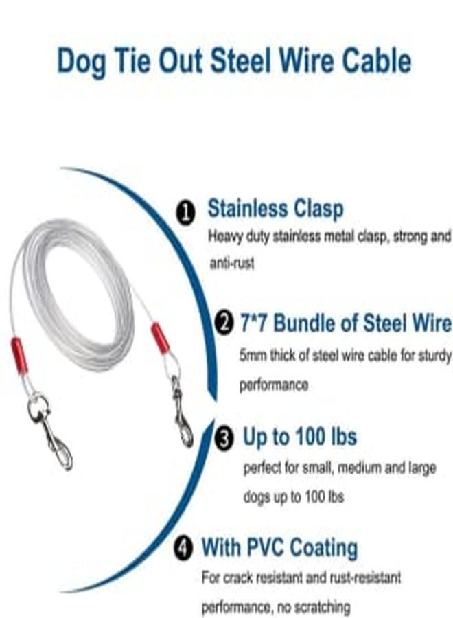 BohoBark Heavy-Duty 10 Ft Dog Tie-Out Cable/Leash Break Strength Galvanized Braided Steel PVC Coating Chew Proof Lead for Small & Large Pets.Great for Yard,Camping,Running,Park,Outside White (10FT) - Image 4