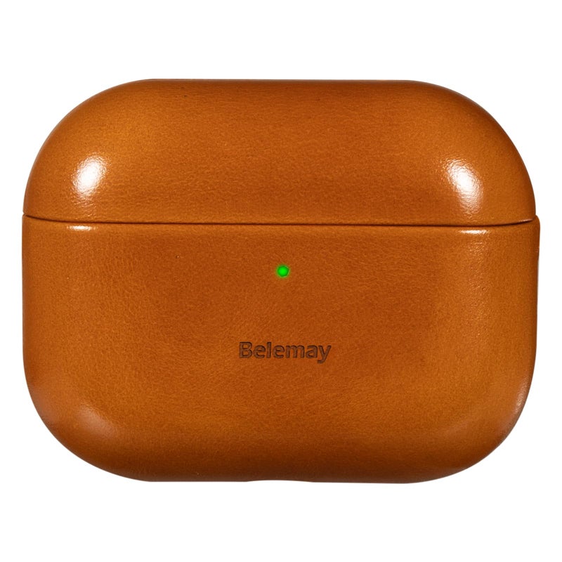 Belemay Handcrafted Oil-Waxed Leather Case for AirPods Pro 3rd Gen (2025), Genuine Cowhide, Smooth Glossy Lively Two-Tone Patina, Compatible with MagSafe, Compatible with Airpods Pro 3, Amber Brown - Image 1