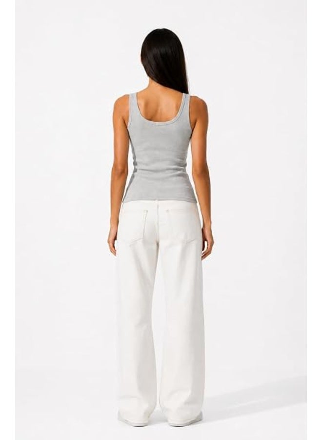 Nileton Women's Basic Ribbed Knit - Cotton Scoop Neck Tank Top - Slim Fit Sleeveless Stretchy Fitted Casual Everyday Tank - Image 3