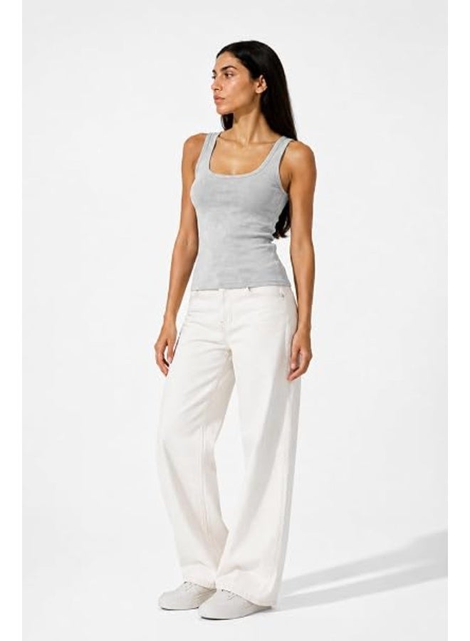 Nileton Women's Basic Ribbed Knit - Cotton Scoop Neck Tank Top - Slim Fit Sleeveless Stretchy Fitted Casual Everyday Tank - Image 2