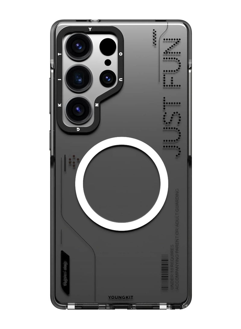 يونج كيت غطاء كريستالي قابل للإزالة، مقاوم للاصفرار، لهاتف سامسونج جالاكسي S25 ألترا - شفاف + أسود | غطاء واقٍ شفاف قابل للفصل - Image 1