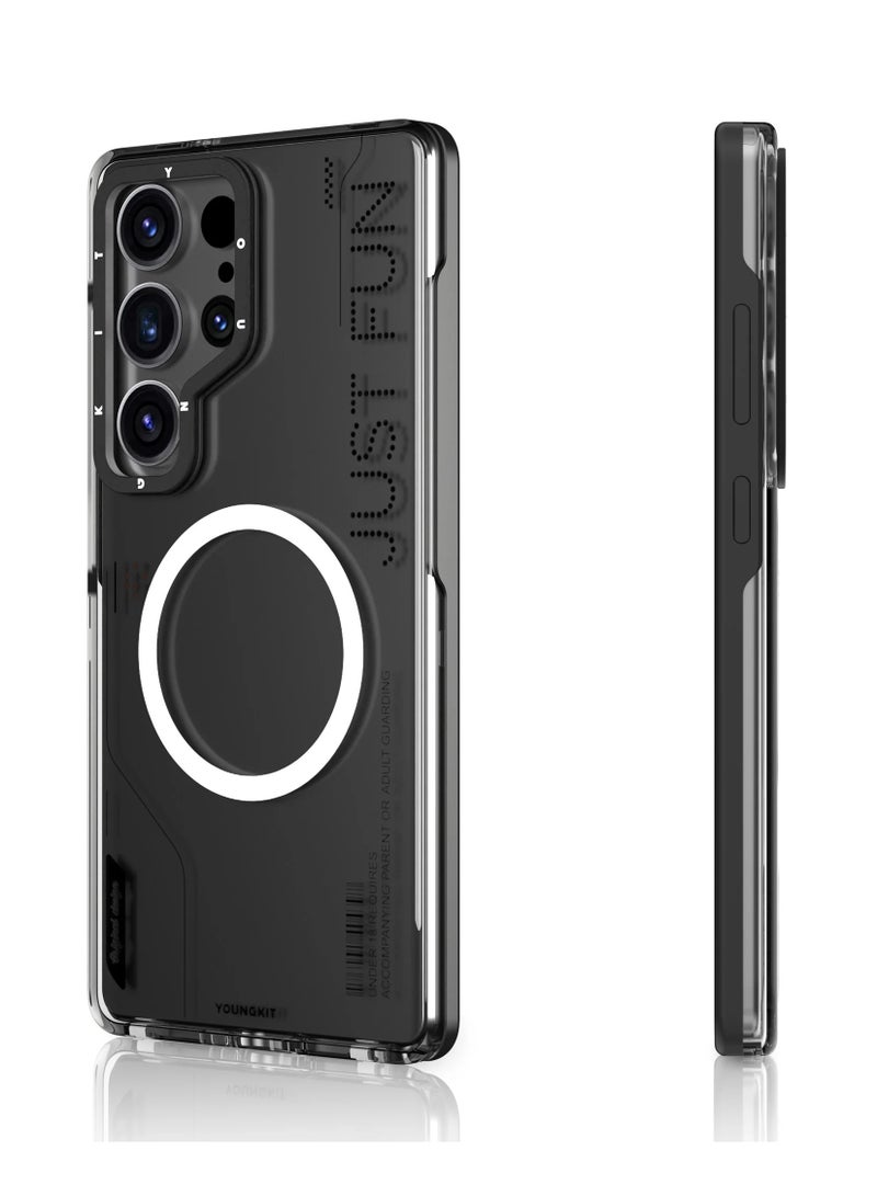 يونج كيت غطاء كريستالي قابل للإزالة، مقاوم للاصفرار، لهاتف سامسونج جالاكسي S25 ألترا - شفاف + أسود | غطاء واقٍ شفاف قابل للفصل - Image 2