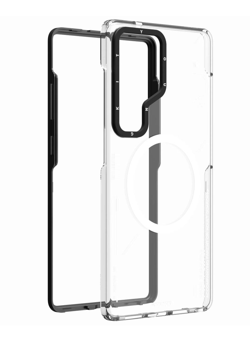 يونج كيت غطاء كريستالي قابل للإزالة، مقاوم للاصفرار، لهاتف سامسونج جالاكسي S25 ألترا - شفاف + أسود | غطاء واقٍ شفاف قابل للفصل - Image 3