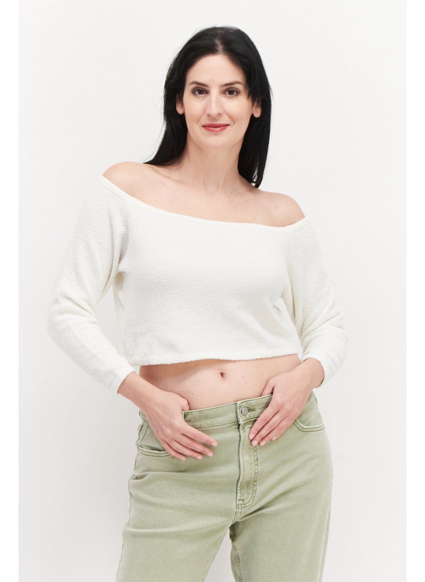 Women Off Shoulder Long Sleeve Textured Crop Top, Off White - pzsku/Z226F7980738416680D3FZ/45/_/1724351256/63f81196-7c1c-43f6-99ca-1efd61372f9a