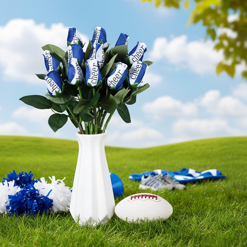 Suhine 12 Pcs Sports Party Favors Cheer Gifts Artificial Football Soccer Basketball Baseball Flowers For Birthday Game Day Tailgate Wedding Party Decorations (Blue White Normal) - Image 2