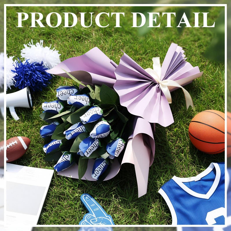 Suhine 12 Pcs Sports Party Favors Cheer Gifts Artificial Football Soccer Basketball Baseball Flowers For Birthday Game Day Tailgate Wedding Party Decorations (Blue White Normal) - Image 4