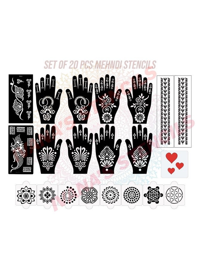 ivana's Set Of 20 Pcs Combo Pack, Reusable Stencil Henna Design For Hand Latest Mehandi Design Stencils For Girls, Women, Kids & Teen, D-2342 - Image 1