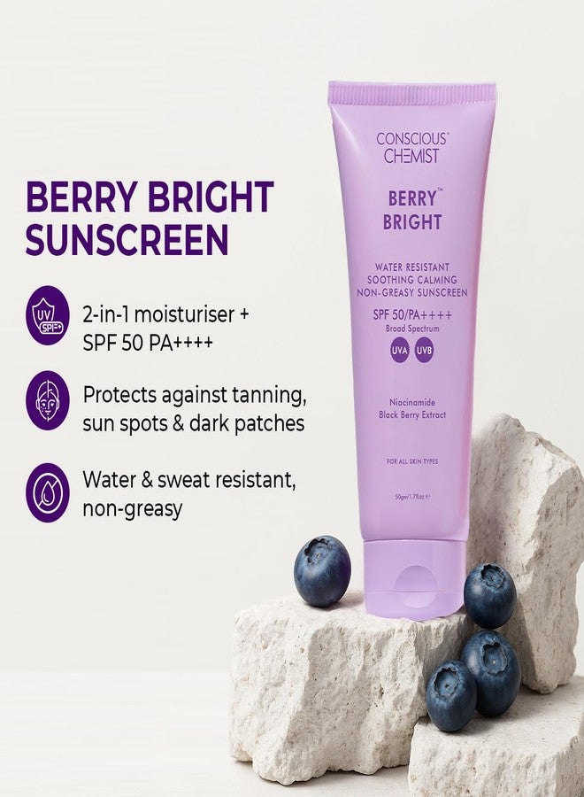 Conscious Chemist Berry Bright SPF 50 PA++++ In-Vivo Tested & Daily Dissolve Combo, Gel Sunscreen with Niacinamide, Ultra Light Oil Cleanser, All Skin Types, 50g + 130ml - Image 2