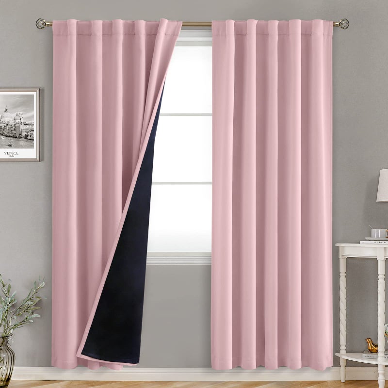 BGment بئسة الستائر الكاملة للخلط مع ستائر بطانة العزل الحرارية 84 بوصة قضيب طويل الجيب وعلامة التبويب الظهر طبقة مزدوجة ستارة نافذة غلق لغرفة النوم (42 × 84 بوصة 2 لوحات وردية) - Image 1