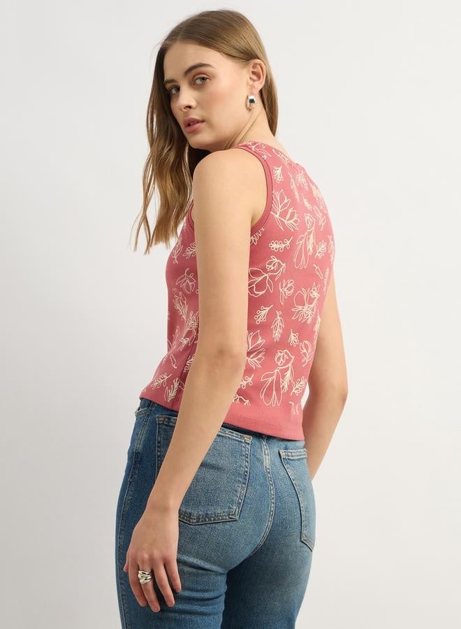 Styli All-Over Floral Print Round Neck Sleeveless Top  - Image 5